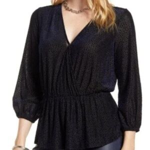 Halogen Dark Blue Velvet Peplum Blouse